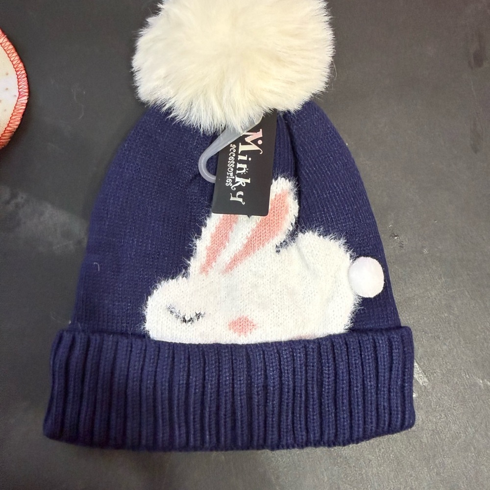 Minky Kids Navy Bunny Pom-Pom Hat